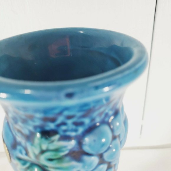 Vintage Inarco Pottery Blue Mood Indigo 8" Bud Vase E 3096 signed gold labels - Picture 2 of 11